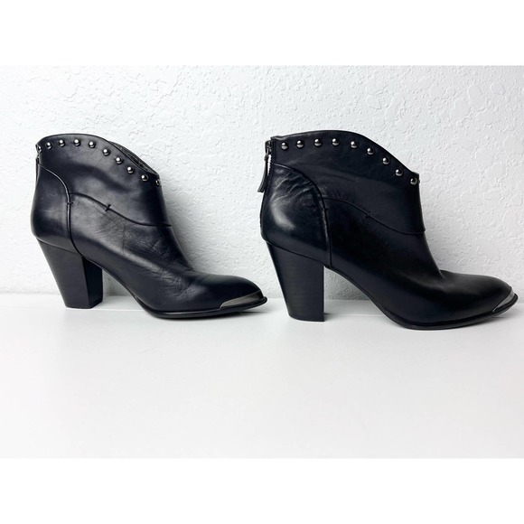 B Makowski studded boogie heels size 9 black silver leather QUINCY - Picture 2 of 8